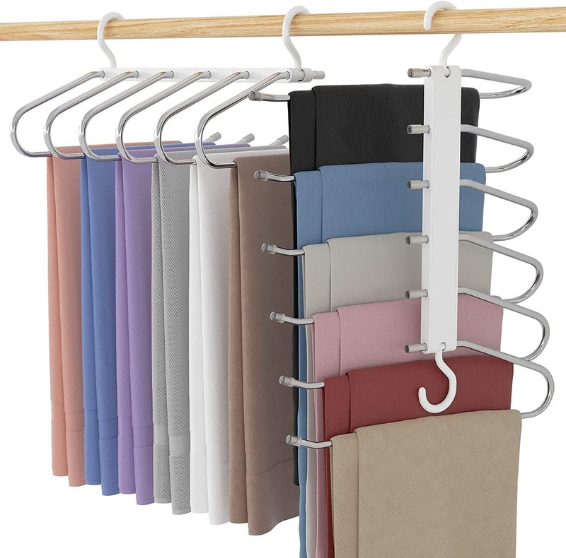 X spring Magic Pants Hangers Space Saving, 2 Pack with 6-Layer Non-Slip Multifunctional Pant Rack Hanger - Image 1