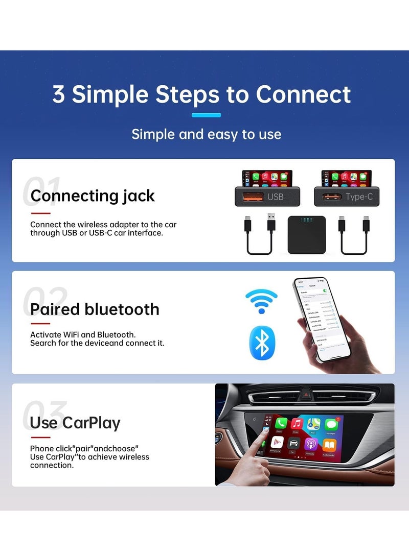 Zikra Wireless CarPlay Adapter, Convert Wired CarPlay for Wireless CarPlay, Fit for Factory Wired Carplay Cars from 2015 for iPhone iOS 10+, No Latency Plug Play Black - Image 2