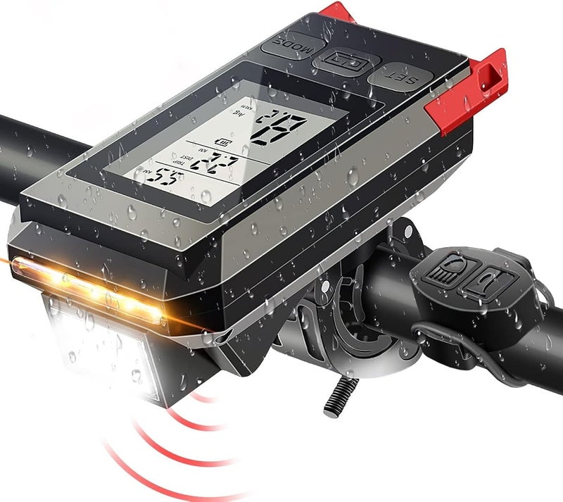Excefore Bike Headlights with LCD Display Speedometer and Horn USB Rechargeable Bicycle Computer Waterproof LED Flashlight and Odometer for Cycling - Image 1
