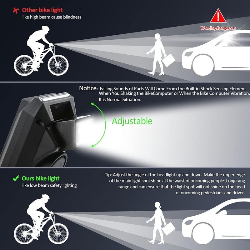 Excefore Bike Headlights with LCD Display Speedometer and Horn USB Rechargeable Bicycle Computer Waterproof LED Flashlight and Odometer for Cycling - Image 2