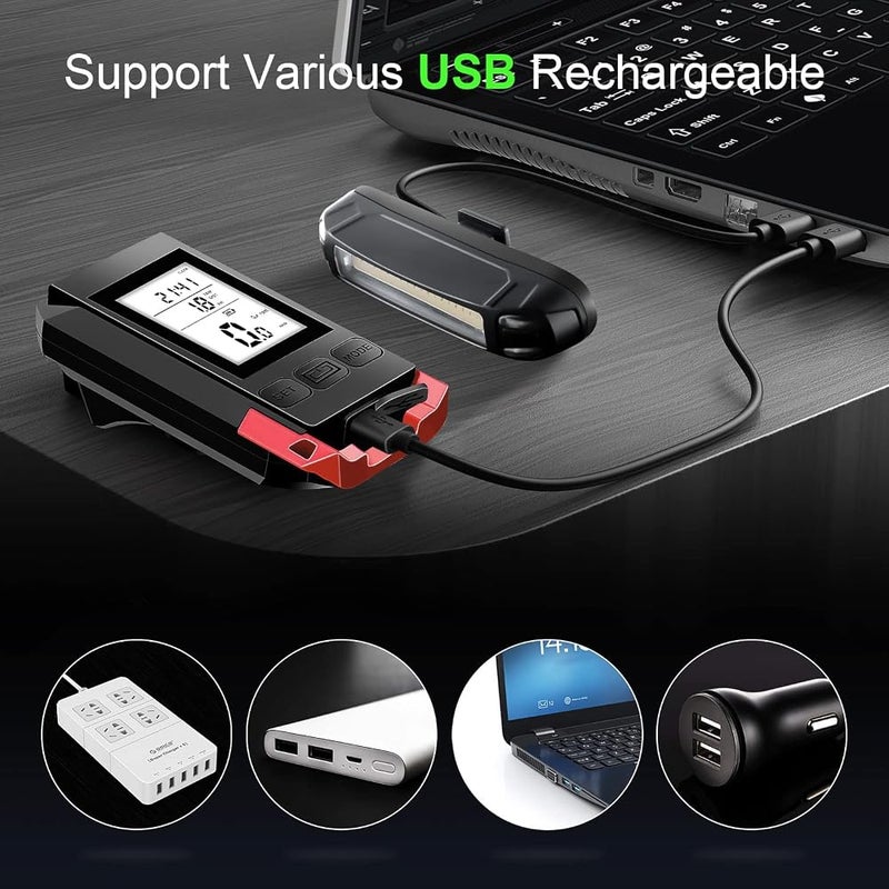 Excefore Bike Headlights with LCD Display Speedometer and Horn USB Rechargeable Bicycle Computer Waterproof LED Flashlight and Odometer for Cycling - Image 4