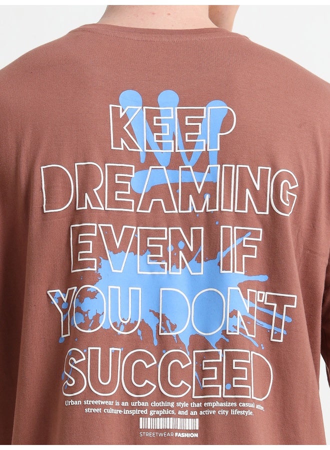 QUCO Brown Oversized Printed T-Shirt for Men - Image 3