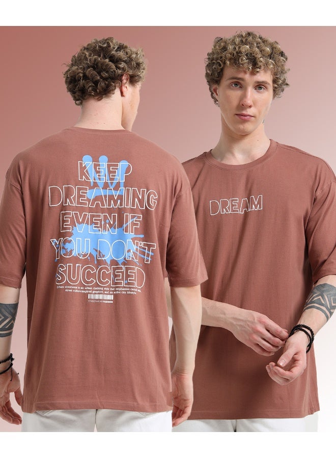 QUCO Brown Oversized Printed T-Shirt for Men - Image 1