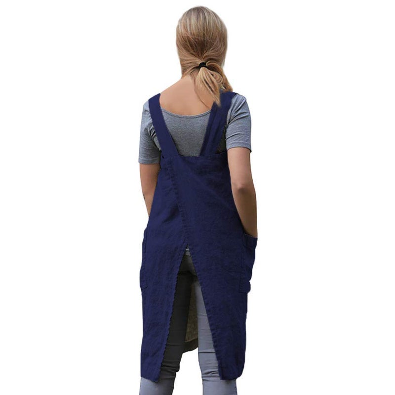Larmliss Womens Pinafore Square Apron Baking Cooking Gardening Works Cross Back Cotton/Linen Blend Dress with 2 Pockets - Image 4