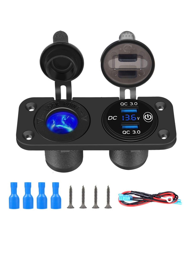 SYOSI - QC 3.0 سيارة USB لمقبس الشاحن مقبس ولاعة السجائر 12 فولت/24 فولت مخرج طاقة مع الفولتميتر الرقمي LED ومفتاح اللمس للسيارة قارب البحرية (أسود) - Image 1
