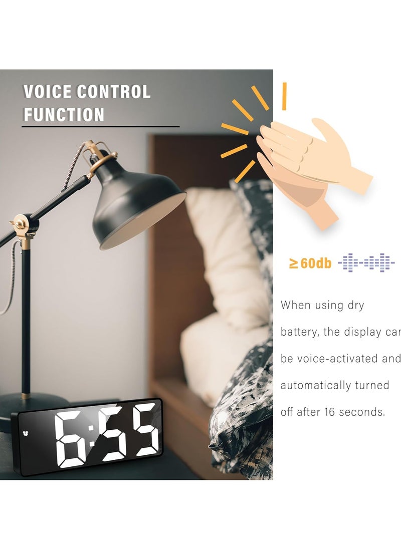 General - JQGO Alarm Clock Digital Battery Powered, LED Travel Alarm Clocks Beside Mains Powered Non Ticking with Snooze Temperature Date Time Brightness Adjustable for Kids Adults (Black) - Image 1