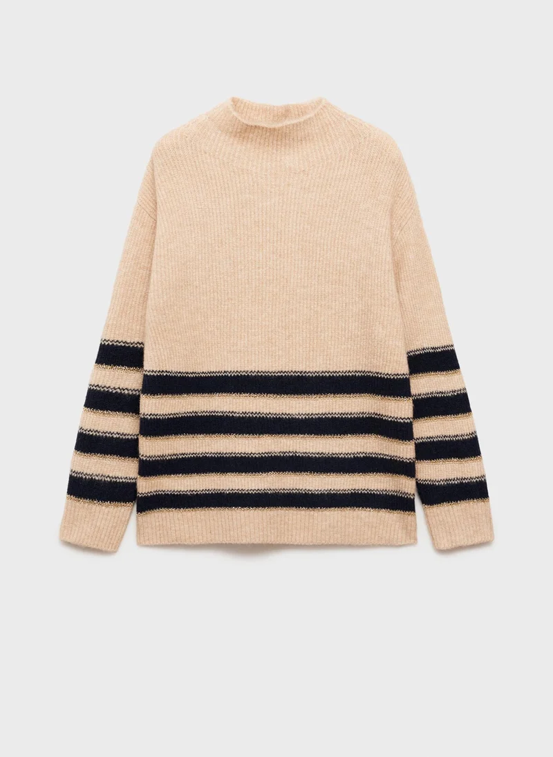 MANGO Perkins-Neck Striped Sweater