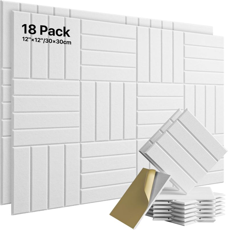 High Density Acoustic Foam Panels 30x30cm 18-Pack NRC 0.92 Rating - Self Adhesive Peel And Stick Non-Toxic Polyester Fiber Soundproofing Panels For Home Studio Podcast Room Office - Image 1