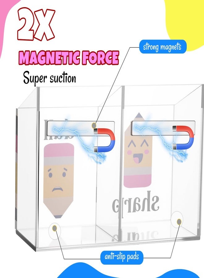 Sherr Acrylic Magnetic Pencil Holder for Classroom Magnetic Dry Erase Marker Holder for Whiteboard Fridge Non-slip, Sharp Dull Broken Dispenser Pencil Storage Stationery Organizer Back to School Gift(Two) - Image 3