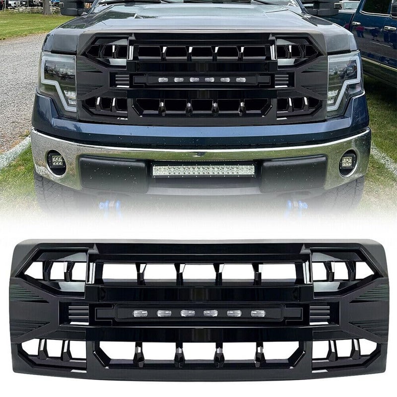 MEGAIE Glossy Black Front Grill Replacement for F150 2009-2014 with Off-Road Lights