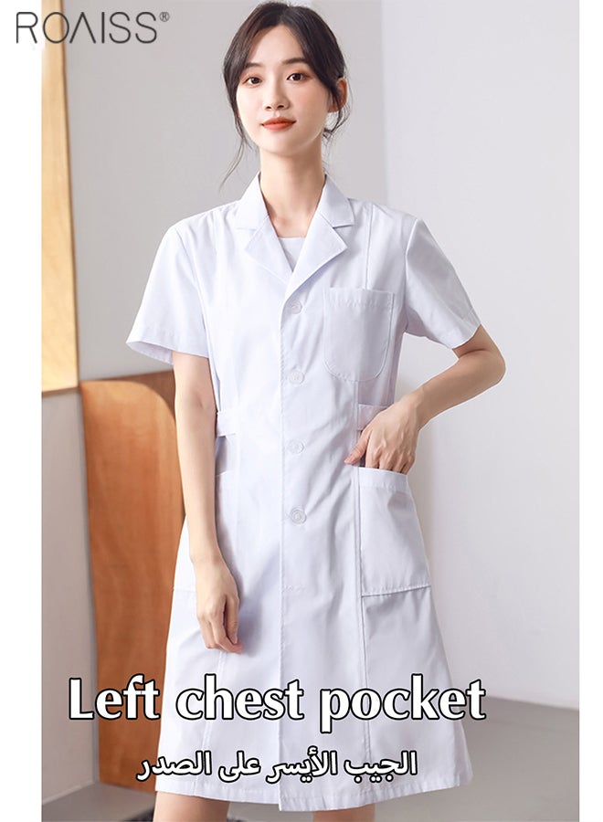 Women's Hospital White Work Clothes Lightweight And Straight Short Sleeved Cardigan Lab Coat With Multiple Pockets