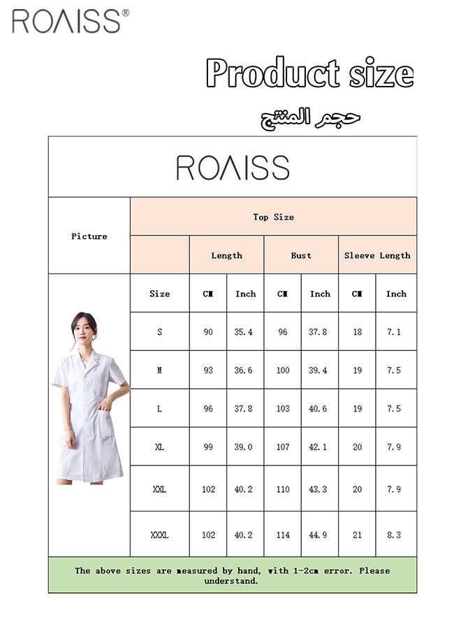 roaiss ملابس عمل نسائية بيضاء للمستشفى خفيفة الوزن ومستقيمة بأكمام قصيرة مع جيوب متعددة  - Image 2