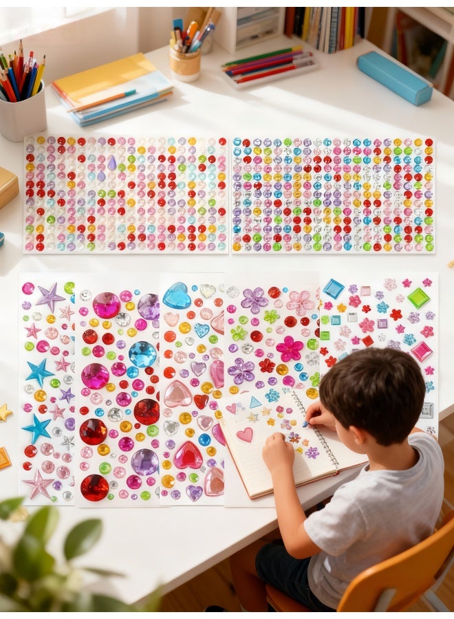 ملصقات احجار الراين ، 7 قطع ملصقات جواهر ذاتية اللصق من الاكريليك، ملصقات تزيين بالجليتر والماس الصغيرة للاطفال - Image 1