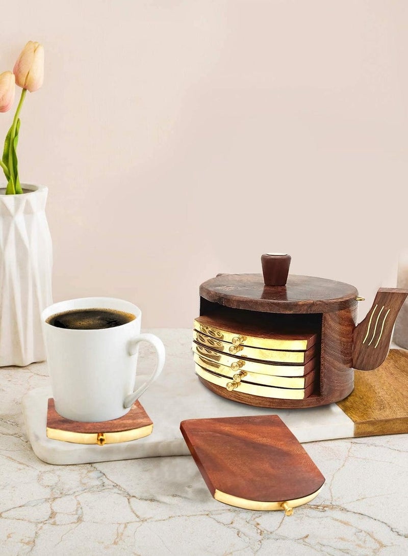 Set of 6 Beautiful Handmade Wooden Kettle Shape Coasters for Tea Cups Coffee Mugs  - Image 3
