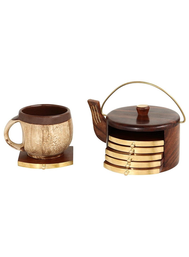 Set of 6 Beautiful Handmade Wooden Kettle Shape Coasters for Tea Cups Coffee Mugs  - Image 2