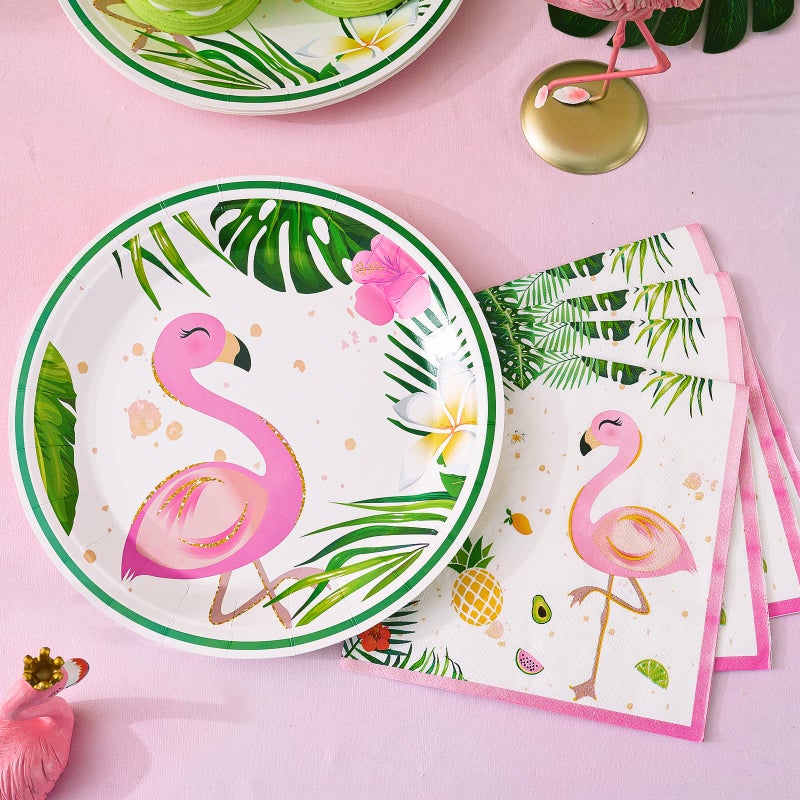 WERNNSAI Flamingo Plates and Napkins Set - Serves 50 Guests 100 PCS Hawaiian Luau Party Supplies Disposable Tableware Set Dinner Luncheon Plates Napkins for Birthday Baby Shower Wedding Party - Image 2