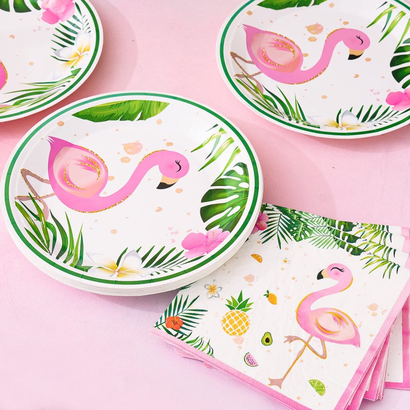 WERNNSAI Flamingo Plates and Napkins Set - Serves 50 Guests 100 PCS Hawaiian Luau Party Supplies Disposable Tableware Set Dinner Luncheon Plates Napkins for Birthday Baby Shower Wedding Party - Image 4