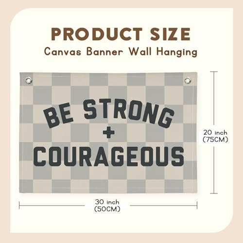 XYDEG Motivational Quotes Boys Room Decor，Be Strong Courageous Bibie Joshua 1:9 Playroom Decor Linen Canvas Banner,Vintage Checkered Wall Hanging Flag Decor for Kids Toddler Room 30x20 bestrong - Image 2