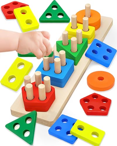 Maaacute Montessori Toys for 1 2 Year Old Boys Girls Toddler Toys for Age 121 2 Year Old Birthday Gifts Wooden Blocks Sorting Stacking Education Learning Toddler Puzzles Toy - Image 1
