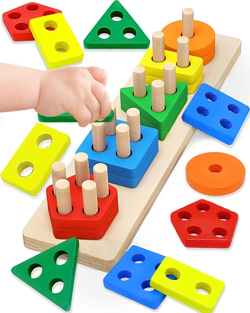 Maaacute Montessori Toys for 1 2 Year Old Boys Girls Toddler Toys for Age 121 2 Year Old Birthday Gifts Wooden Blocks Sorting Stacking Education Learning Toddler Puzzles Toy - Image 3