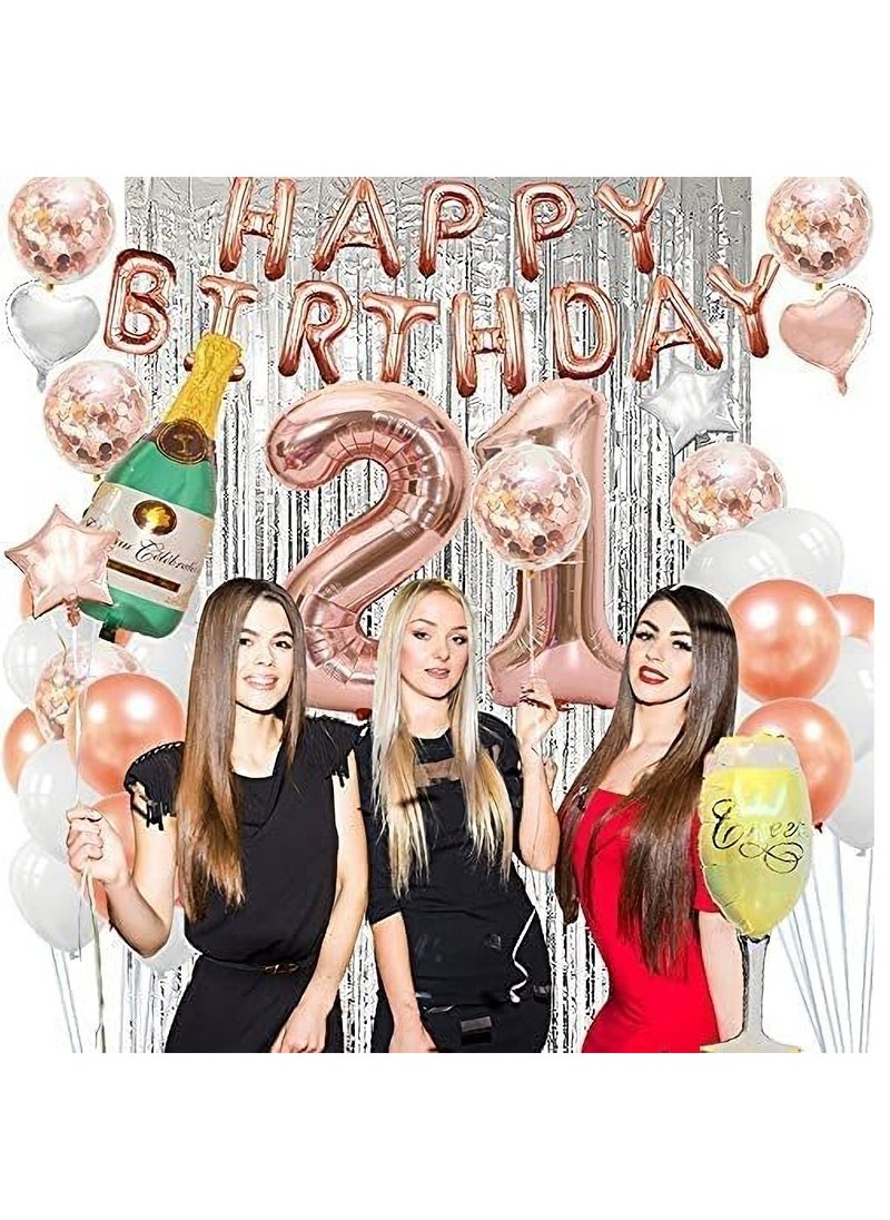 SYOSI - 21st Birthday Decorations21st Birthday Decorations for her21st Birthday Decorations Pink with Photo Booth Backdrop Happy Birthday Banner Confetti and Mylar Balloons - Image 1