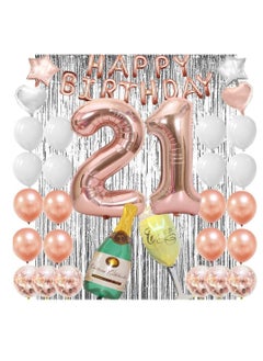 21st Birthday Decorations21st Birthday Decorations for her21st Birthday Decorations Pink with Photo Booth Backdrop Happy Birthday Banner Confetti and Mylar Balloons