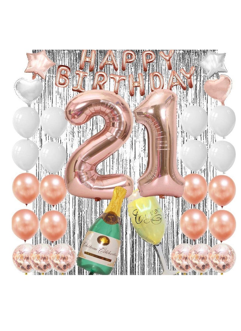SYOSI - 21st Birthday Decorations21st Birthday Decorations for her21st Birthday Decorations Pink with Photo Booth Backdrop Happy Birthday Banner Confetti and Mylar Balloons - Image 1
