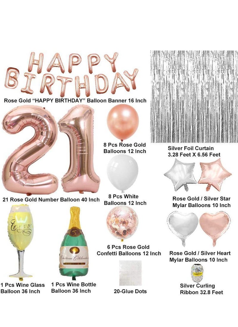 SYOSI - 21st Birthday Decorations21st Birthday Decorations for her21st Birthday Decorations Pink with Photo Booth Backdrop Happy Birthday Banner Confetti and Mylar Balloons - Image 1