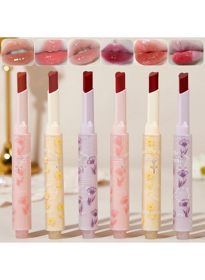 Gege Bear Flower Honey 6 Pcs Lipstick Set, Heart Jelly Lip Gloss Pen, Hydrating Lip Moisturizer, Glossy and Non-Sticky Lip Color for Women - Image 1
