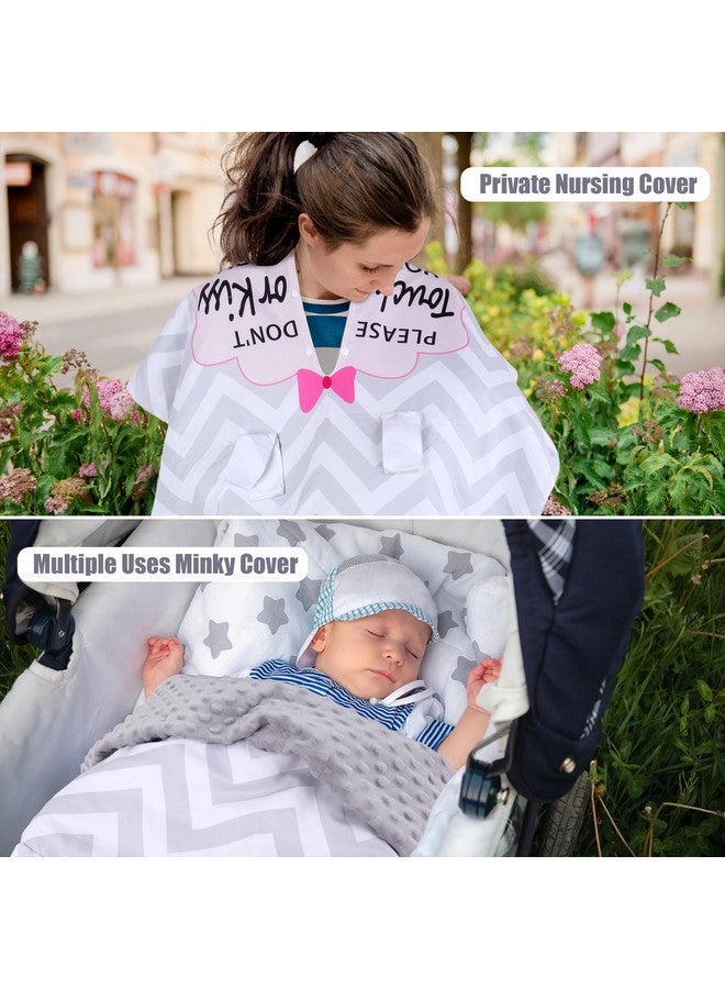 Metplus غطاء مقعد السيارة للأطفال Metplus 2 في 1، مظلة مقعد السيارة للأطفال، غطاء للرضاعة للأمهات، أغطية حاملة للأطفال من مينيكي، هدية استحمام للمولود الجديد ولد أو بنت، فتحة بيكابو وعلامة عدم اللمس، خطوط رمادية - Image 4