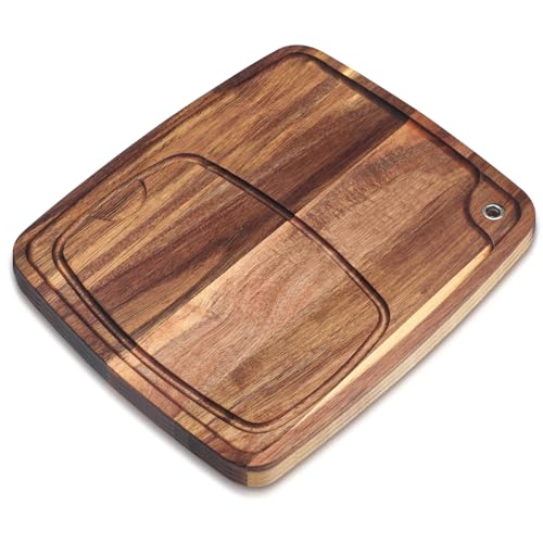 Uiifan 1 Pcs Steak Plates with Juice Channel Wooden Steak Board Set Acacia Cutting Serving Board for Home Serving Eating Meat Dishes Snack Dessert, 13 x 11 x 0.6 Inch - Image 1