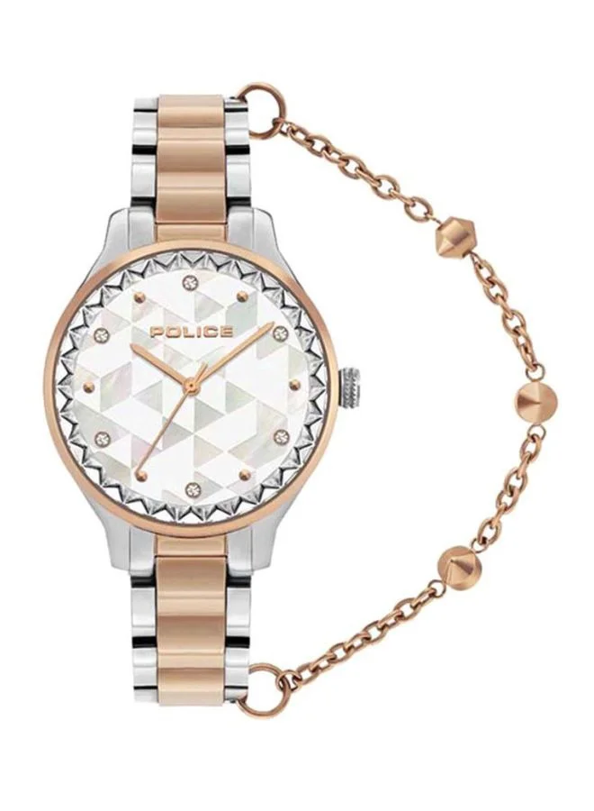 POLICE Banff White Dial Silver Rose Gold Stainless Steel Bracelet Analog Watch for Women