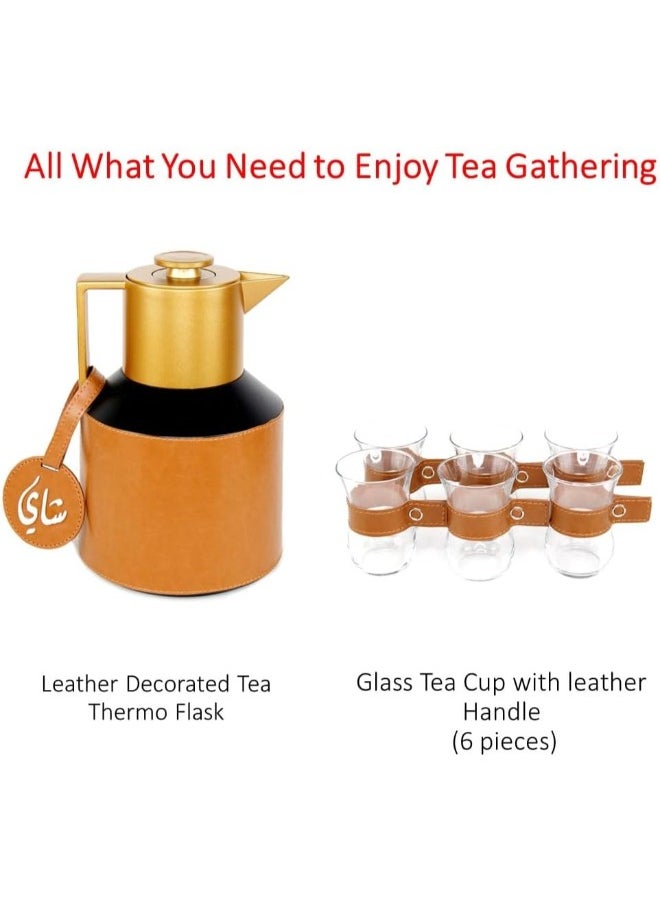 Lamsit Ibdaa - Coffee Thermo Flask – Tea Vacuum Pot - Heat Insulated Thermos – Arabic Carafe – Jug Dalla – Drink Cups – Square Acrylic Set (Brown, Tea Set) - Image 1