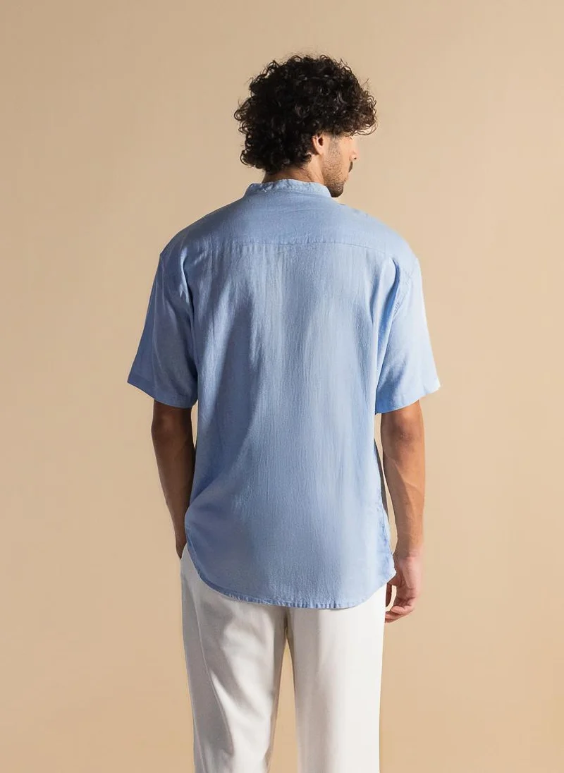 SHAPES LINEN STAND-UP COLLAR SHIRT