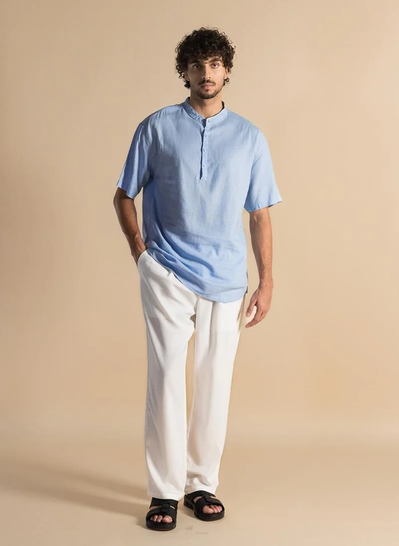 SHAPES LINEN STAND-UP COLLAR SHIRT