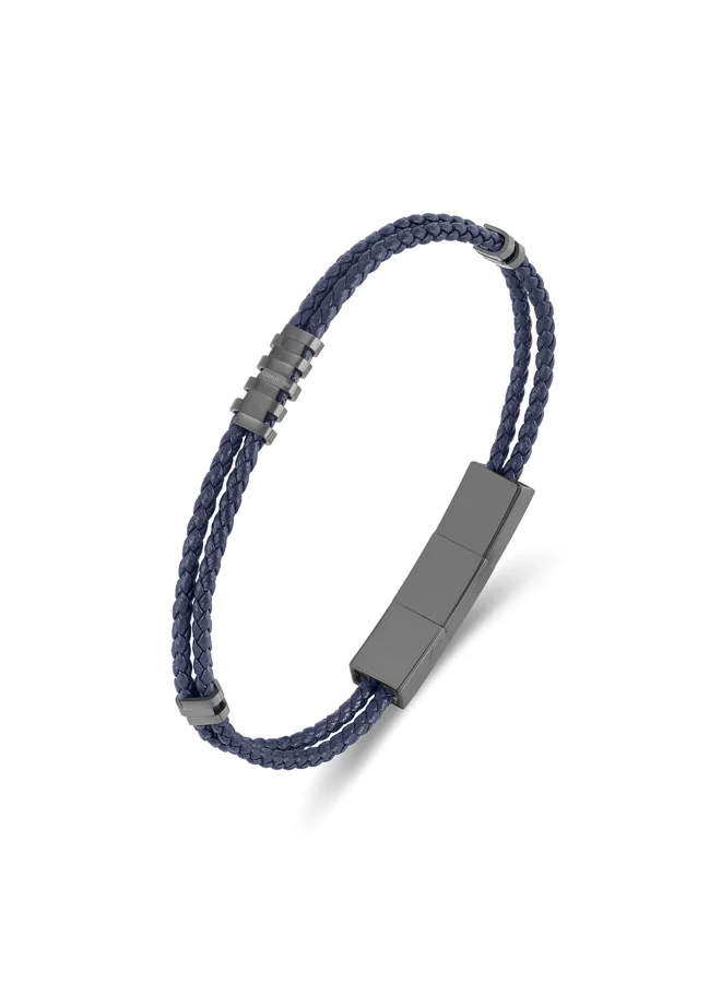 شيروتي 1881 Cords.2 Navy Braided Leather Bracelet for Men