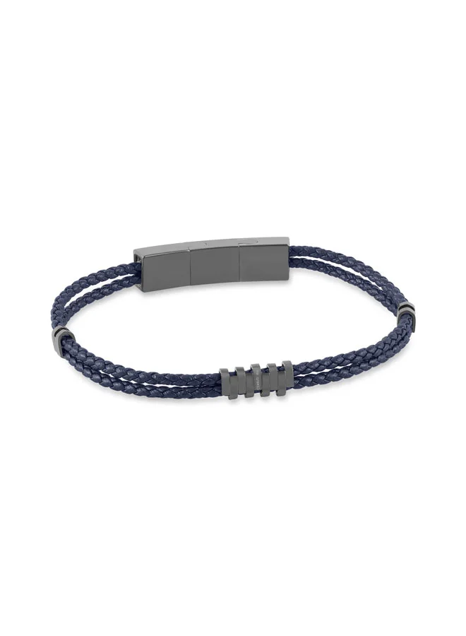 شيروتي 1881 Cords.2 Navy Braided Leather Bracelet for Men