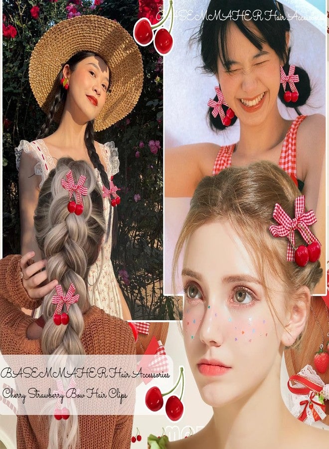 BASEMMAHER 8 Pcs cherry Bow Hair Clips Hair Accessories Red White Bow Hairpin Alligator Hair Barrettes Plaid Bows Clips for Women Girls Christmas Party Hair Decoration - Image 5