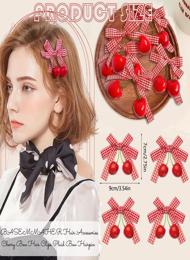 BASEMMAHER 8 Pcs cherry Bow Hair Clips Hair Accessories Red White Bow Hairpin Alligator Hair Barrettes Plaid Bows Clips for Women Girls Christmas Party Hair Decoration - Image 2