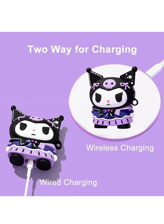 Lovely Case Cover Compatible with APods 3rd with Keychain, Funny Unique 3D Soft Silicone Shockproof Protective Skin Case Cover for APod 3rd Case, Support Wireless Charging-Purple Kuromi - Image 5