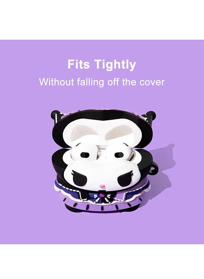 Lovely Case Cover Compatible with APods 3rd with Keychain, Funny Unique 3D Soft Silicone Shockproof Protective Skin Case Cover for APod 3rd Case, Support Wireless Charging-Purple Kuromi - Image 3