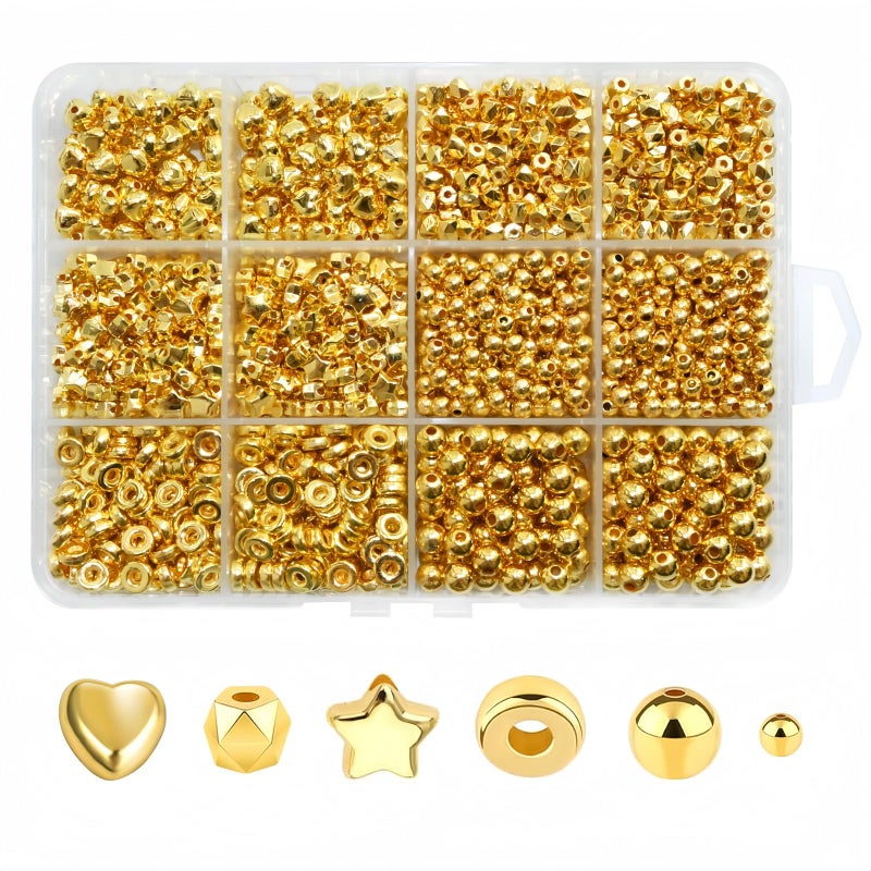 Looconi 1500pcs Gold Spacer Beads Set, Assorted Round Star Gold Beads for Bracelet Jewelry Making - Image 1