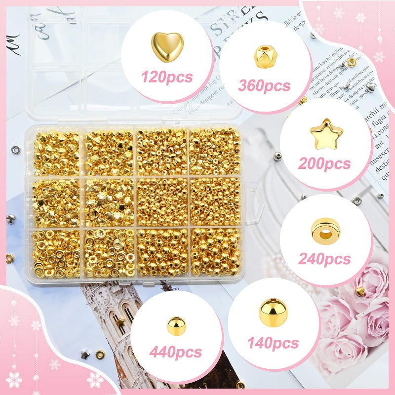 Looconi 1500pcs Gold Spacer Beads Set, Assorted Round Star Gold Beads for Bracelet Jewelry Making - Image 3