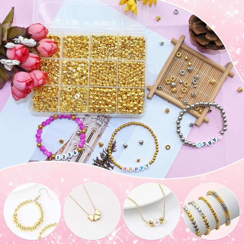 Looconi 1500pcs Gold Spacer Beads Set, Assorted Round Star Gold Beads for Bracelet Jewelry Making - Image 4
