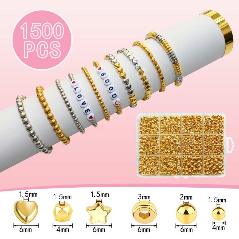 Looconi 1500pcs Gold Spacer Beads Set, Assorted Round Star Gold Beads for Bracelet Jewelry Making - Image 2