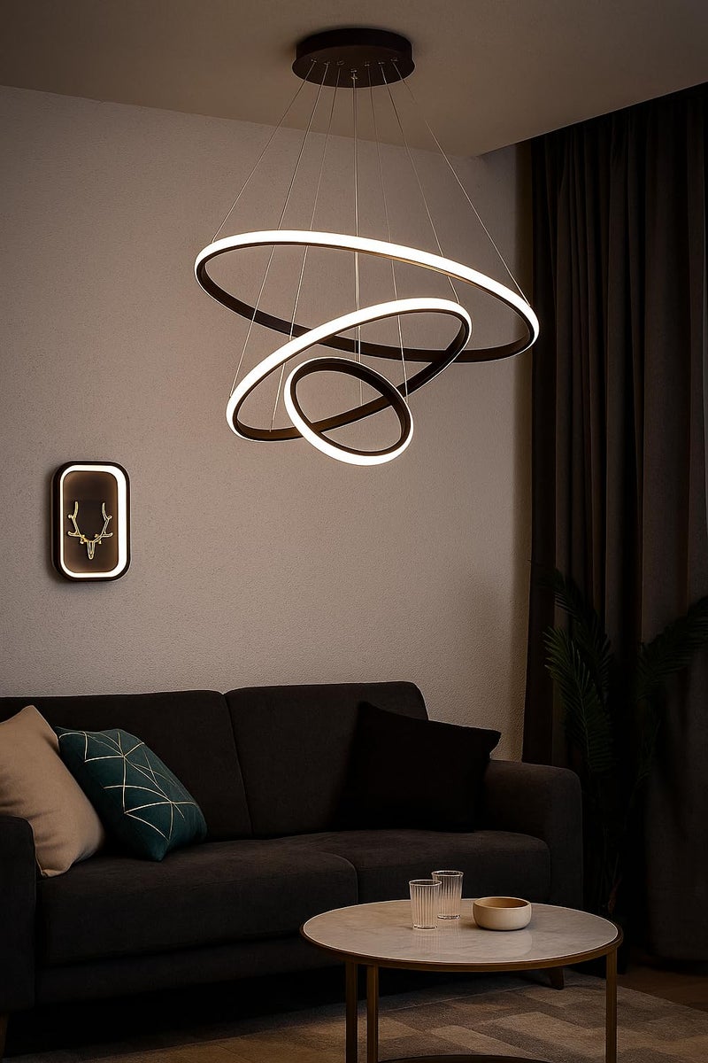 CORALTREE CORAL TREE 3 Ring LED Pendant Ceiling Light with 3 Color Changing Option for Indoor Living Room Bedroom Office Home Decoration Light- Warm White - Image 3
