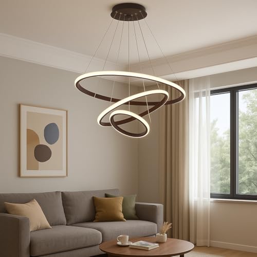CORALTREE CORAL TREE 3 Ring LED Pendant Ceiling Light with 3 Color Changing Option for Indoor Living Room Bedroom Office Home Decoration Light- Warm White - Image 1