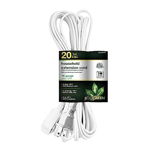 Power By GoGreen Go Green Power Inc. 20ft Household Extension Cord, White, 3 Outlets, 16/2, Indoor Use Only - Safe, Reliable, and Child-Safe Covers - Ideal for Everyday Electronics - Image 1