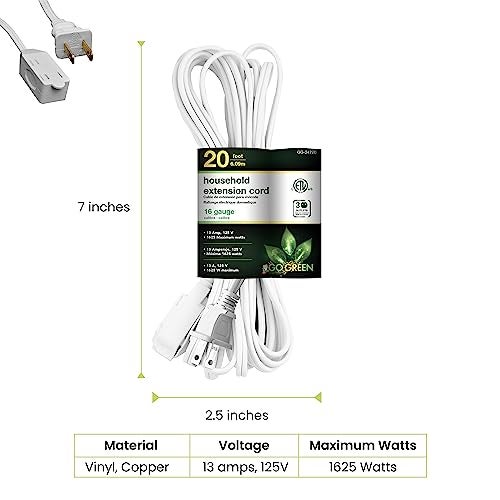 Power By GoGreen Go Green Power Inc. 20ft Household Extension Cord, White, 3 Outlets, 16/2, Indoor Use Only - Safe, Reliable, and Child-Safe Covers - Ideal for Everyday Electronics - Image 2