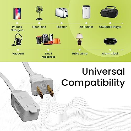 Power By GoGreen Go Green Power Inc. 20ft Household Extension Cord, White, 3 Outlets, 16/2, Indoor Use Only - Safe, Reliable, and Child-Safe Covers - Ideal for Everyday Electronics - Image 4